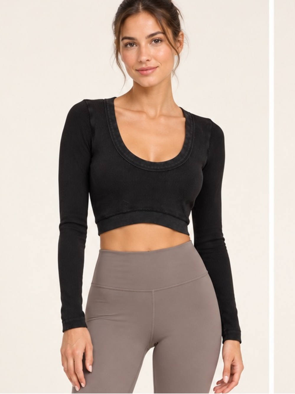 Black Long Sleeve Crop Top - Women